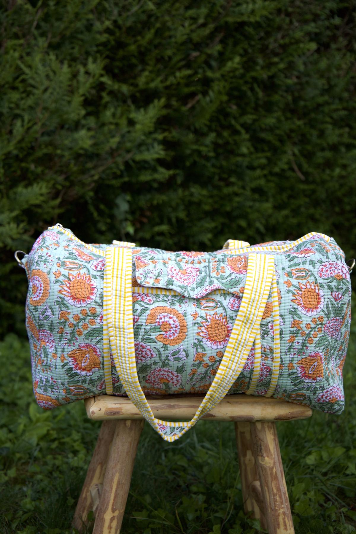 Sac de voyage matelassé jaune et vert