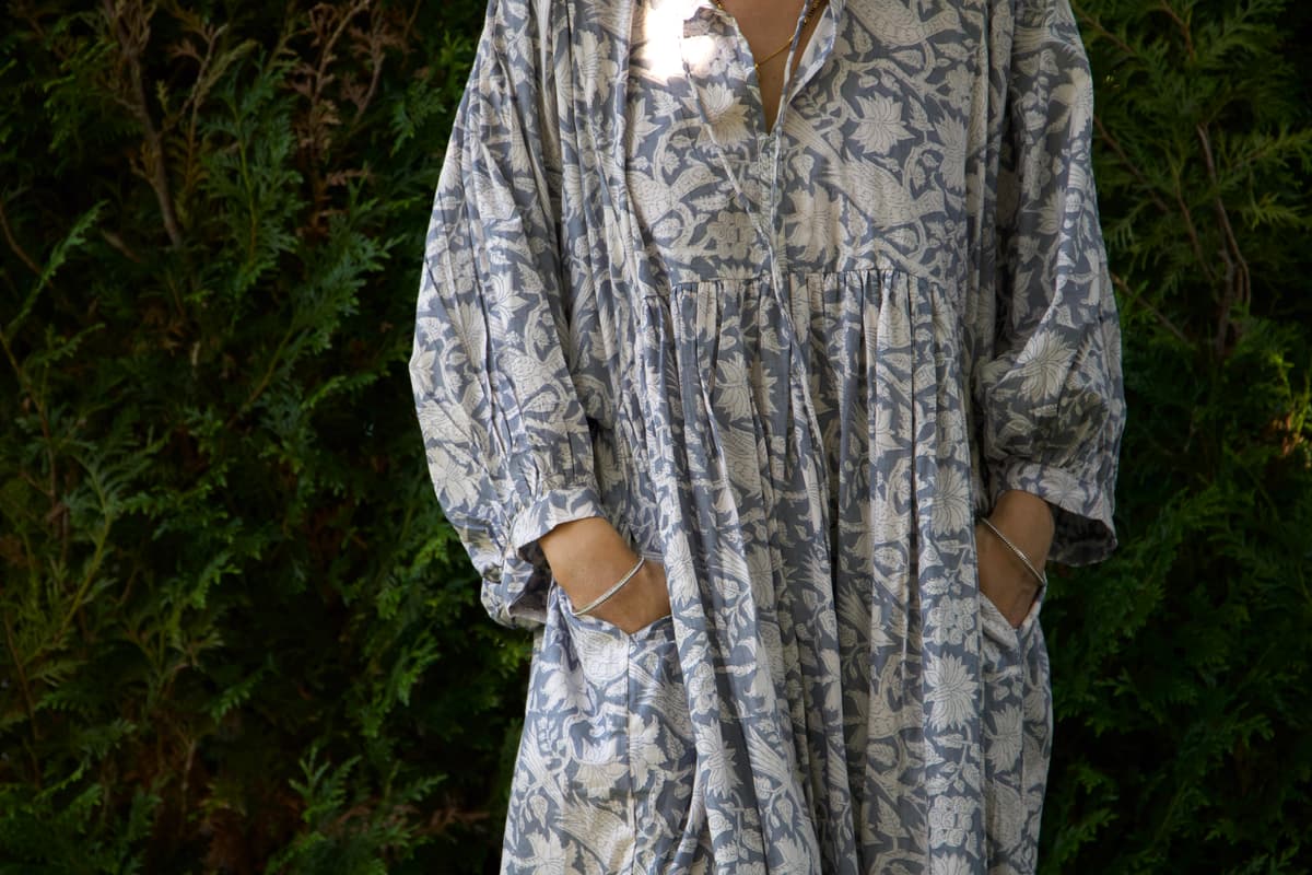 Robe longue grise en coton